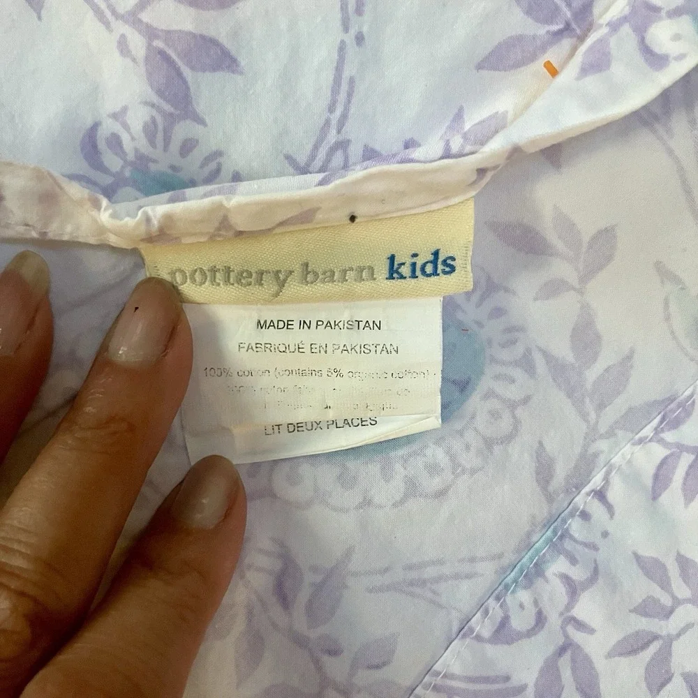 Pottery‎ Barn Kids Flat Top Sheet Full Size Purple White Paisley Cottage Core